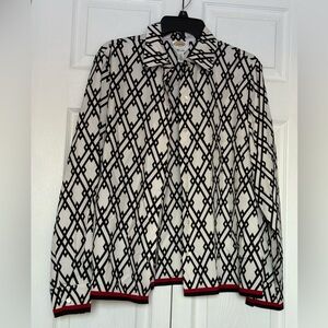 Talbots PureSilk Botton Down Blouse Geometric Pattern Size 14